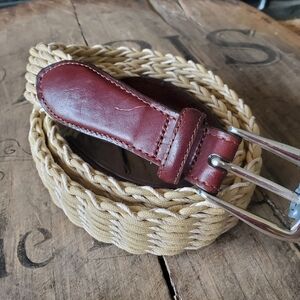 BRIGHTON VTG Cream Woven Cord | Leather | Silver Buckle NWT Men's Belt Size 40‎